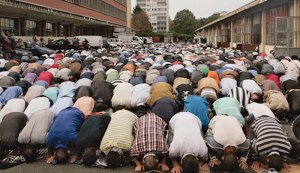 Muslim Prayers Towards Mecca Block Streets In France, PDI